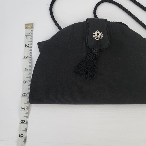 Women's Whiting and Davis International Vintage Black Fabric Evening Purse - Picture 4 of 9